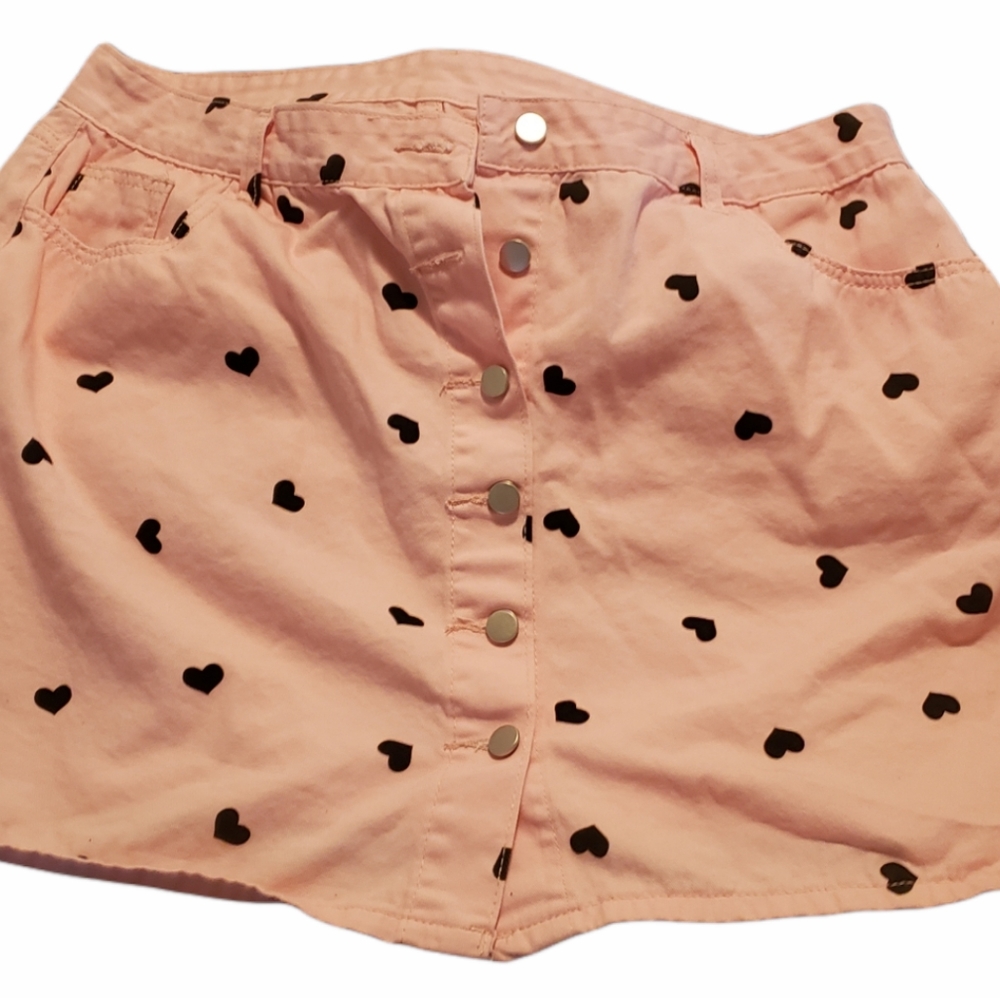 Pink with black hearts Denim skirt 3xl